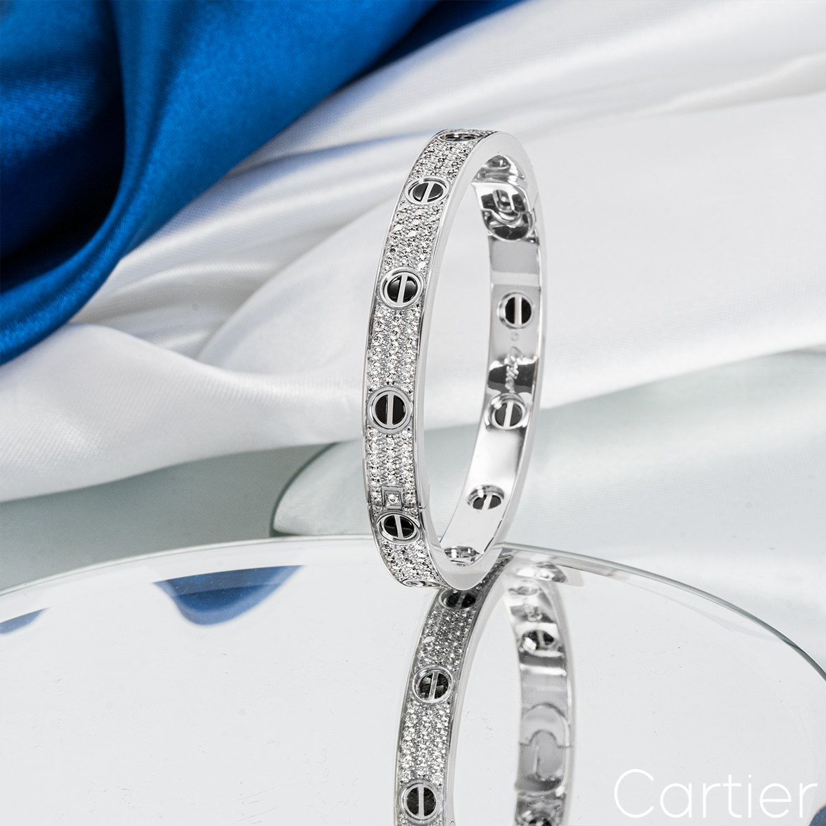 Cartier White Gold Pave Diamond & Ceramic Love Bracelet Size 17 N6032417